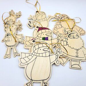 2008 Brother Sister Design Studio Christmas Holiday  Wood Ornaments to Paint